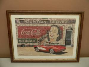 DANA FORRESTER  - A COKE AND A CRUISE - BLOOMINGTONSPRINGFIELD 93 - HAND SIGNED AND NUMBERED LIMITED EDITION -  #52 OF 700 - PROFESSIONALLY FRAMED - GREAT PIECE - APPROX 20 BY 15 - SEE PICTURES