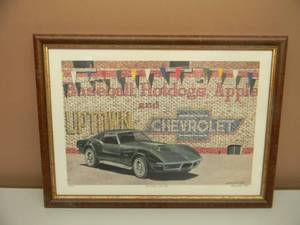 DANA FORRESTER  - BASEBALL & HOTDOGS - BLOOMINGTON GOLD 1994 - HAND SIGNED AND NUMBERED LIMITED EDITION -  #78 OF 700 - PROFESSIONALLY FRAMED - GREAT PIECE - APPROX 20 BY 15 - SEE PICTURES