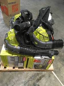 Pallet with Ryobi 2 Cycle Backpack Blowers used open box not tested see pictures