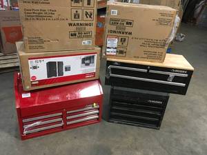 Pallet with Tool boxes and wall cabinets various models and conditions see pictures