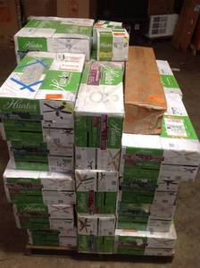 Pallet with assorted Hunter Ceiling Fans customer returns many in like new condition see pictures