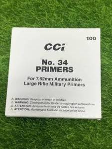lot 87 image: 100ct. 7.62 Large Rifle Military Primers No.34 (no shipping)