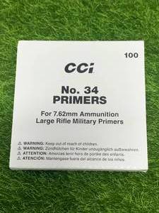 lot 89 image: 100ct. 7.62 Large Rifle Military Primers No.34 (no shipping)