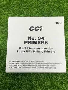 lot 90 image: 100ct. 7.62 Large Rifle Military Primers No.34 (no shipping)