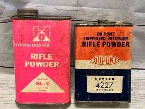 lot 92 image: Lot of 2 Antique Ammo Powder Cans (no shipping)