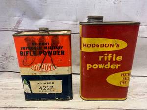 lot 93 image: Lot of 2 Antique Ammo Powder Cans (no shipping)