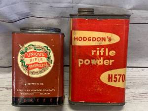lot 98 image: Lot of 2 Antique Ammo Powder Cans (no shipping)