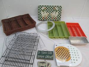 Flatware organizer, cooling rack, pie, sign