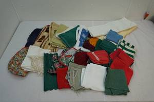 Kitchen towels, pot holders, table scarves, wash cloths