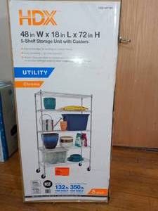 Chrome Rolling 5-Tier Metal Wire Shelving Unit (48 in. W x 72 in. H x 18 in. D) by HDX- open box -SEE PICTURES