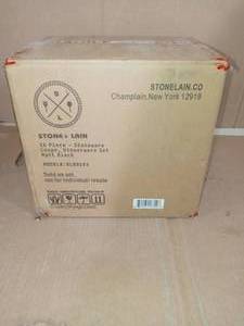 16-Piece Modern Black Matte Stoneware Dinnerware Set (Set for 4) by STONE LAIN- not used -SEE PICTURES