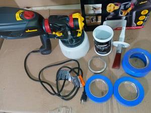 Flexio 2000 HVLP Paint Sprayer & Paint busin in a can & paint tape - slightly used-SEE PICTURES
