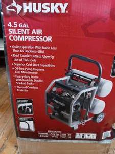 4.5 Gal. Portable Electric-Powered Silent Air Compressor by Husky- open box not used -SEE PICTURES