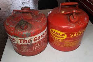 lot 205 image: Two Vintage 5 Gallon Metal Gas Cans