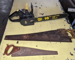 lot 229 image: Two Hand Saws & 16 Electric Chainsaw