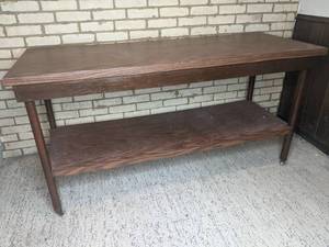 lot 149 image: Long Wood Table on Wheels