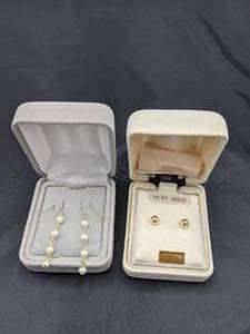 lot 67 image: Two Pairs of 14K Gold Earrings