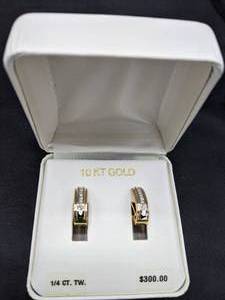 lot 68 image: 10K Gold and Diamond Earrings