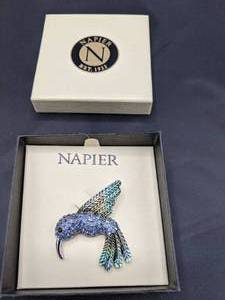 lot 75 image: Napier Hummingbird Rhinestone Pin with Box