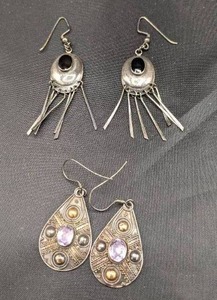 lot 89 image: Two Pairs of Sterling Silver Dangly Earrings