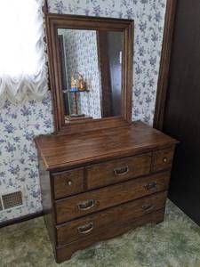lot 134 image: Three Drawer Dresser with Attached Mirror