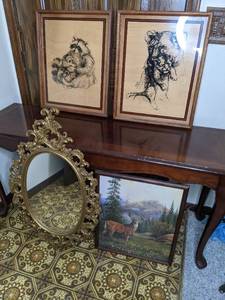 lot 151 image: Vintage Framed Artwork and Mirror