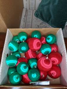 lot 184 image: Box of Vintage Satin Christmas Ornaments