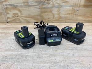 lot 30 image: RYOBI Lot of 2-  18v Batteries (4.0Ah) with an 18v Charger