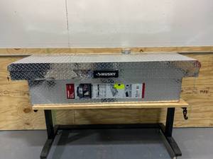 lot 9 image: HUSKY 71.36 Diamond Plate Aluminum Full Size Crossbed Truck Tool Box