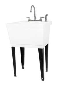 lot 33 image: TEHILA Complete 22.875 in. x 23.5 in. White Utility Sink Set with Metal Hybrid Stainless Steel High Rise Faucet & Side Sprayer