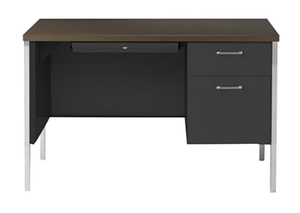 lot 99 image: ALERA ALESD4524BM 45 14 x 24 Walnut and Black Single Pedestal Steel Desk