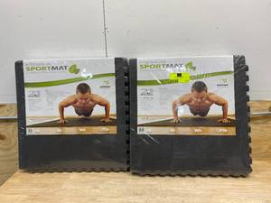 lot 114 image: NORSK Lot of 2-  Reversible Multi-Purpose 24 in. x 24 in. x .75 in. Interlocking BlackGray Foam Flooring Recyclamat (4-Pieces Per Pack))