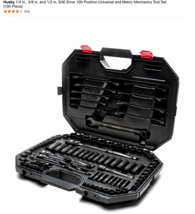 HUSKY 14. 38 IN. AND 12IN. SAE DRIVE 100-POSITION UNIVERSAL AND METRIC MECHANIC TOOL SET. SEE PISTURES.