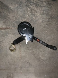TR INDUSTRIAL 1200LB.TRAILER WINCH WITH PRE-INSTALLED 20FT STRAP HOOK AND REESE TOW POWER 58IN. SLEEVED LOCK DOG BONE RECEIVER AND V-CLASS BONE. SEE PICTURE
