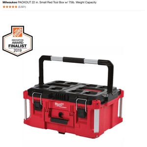 MILWAUKEE PACKOUT 22IN. SMALL RED TOOL BOX W75LB WEIGHT CAPACITY. SEE PICTURES