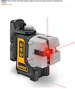 DEWALT 50DT, & 165FT. RED SELF-LEVELING 3-BEAM CROSS LINE LASER LEVEL. SEE PICTURES