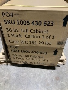 TWO HUSKY 36IN. D STEEL TALL GARAGE CABINET IN RED. SEE PICTURES
