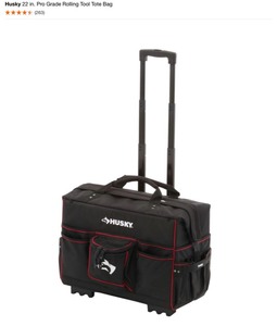 HUSKY 22 IN. PRO GRADE ROLLING TOOL TOTE BAG. SEE PICTURES