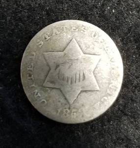 1852 US THREE CENT SILVER TRIME