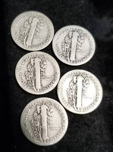 5 MERCURY DIMES 1917 1920 1923 1926 1927