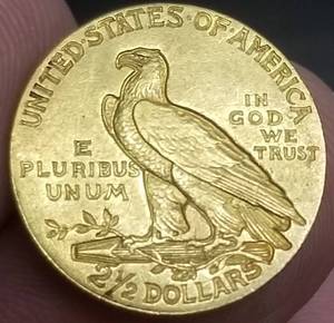 1908 US $2.50 GOLD INDIAN AU