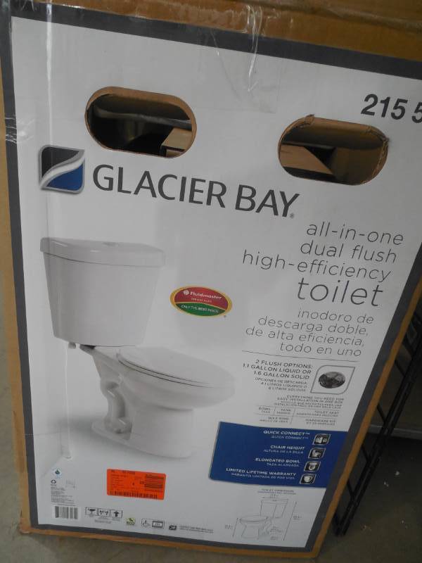 2-piece 1.1 GPF1.6 GPF High Efficiency Dual Flush Complete Elongated Toilet in White, Seat Included by Glacier Bay