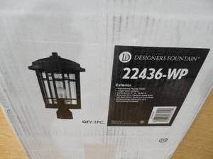 Barrister 1-Light Weathered Pewter Outdoor Post Lantern with Clear Glass Shade