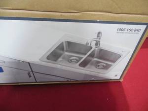 All-in-One Stainless Steel 33 in. 2-Hole 5050 Double Bowl Drop-in Kitchen Sink Kit with Faucet and Strainer