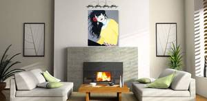lot 9 image: Large original vintage 1980s oil painting in the style of Patrick Nagel.