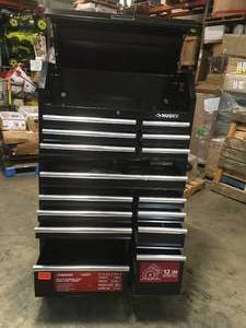 Husky 41 in. x 24.5 in D 16-Drawer Black Tool Chest and Cabinet Combo slight scratches see pictures