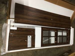 70 Farmhouse Wood TV Stand with Glass Doors- Dark Walnut see pictures