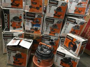 Pallet with Assorted Ridgid Shop Vacs various models and conditions see pictures