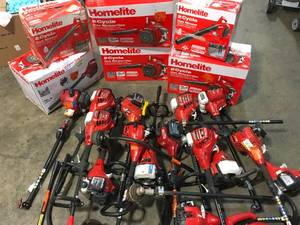 Large lot of assorted Homelite outdoor tools various models and conditions customer returns see pictures