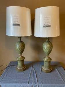 lot 11 image: Pair of Vintage Green Lamps